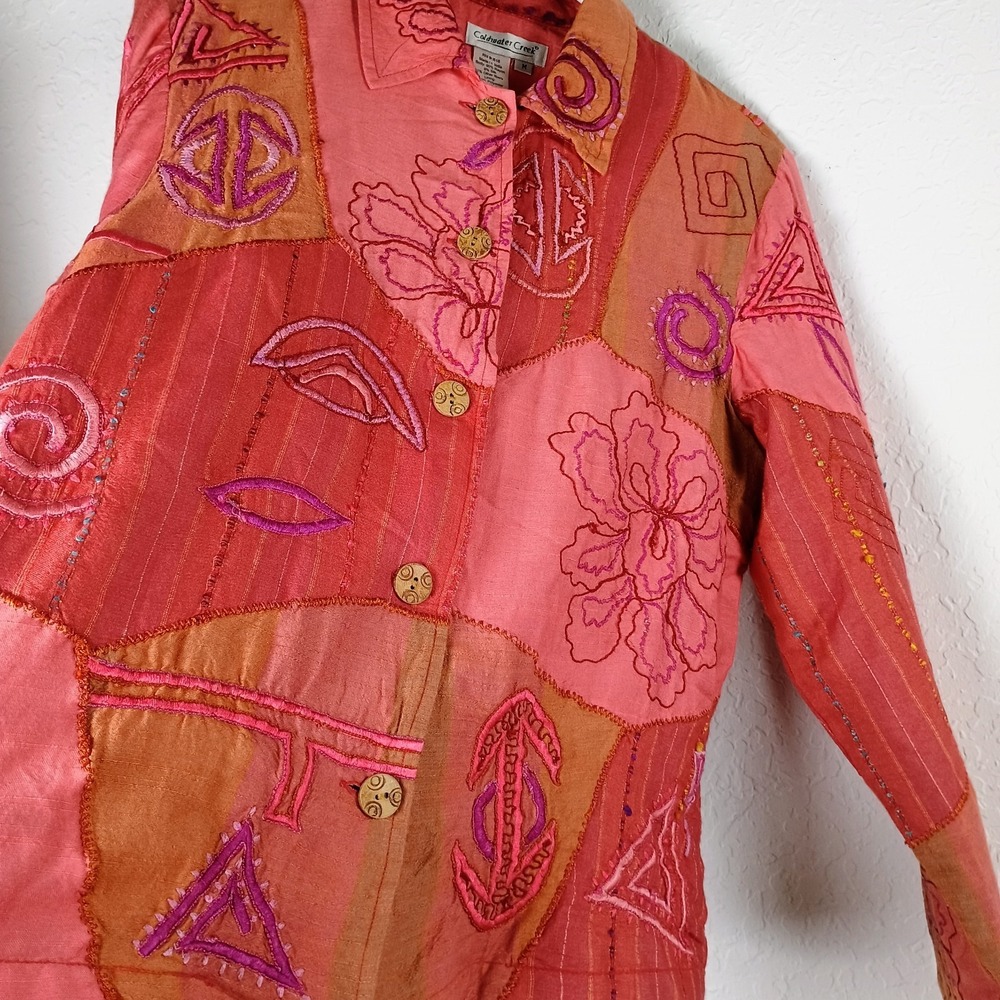 Coldwater Creek Artisan Asian Style Patchwork Embroidered Jacket Womens M... - Picture 4 of 10